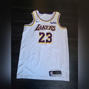 Nike White and Purple Lakers Basketball Jersey